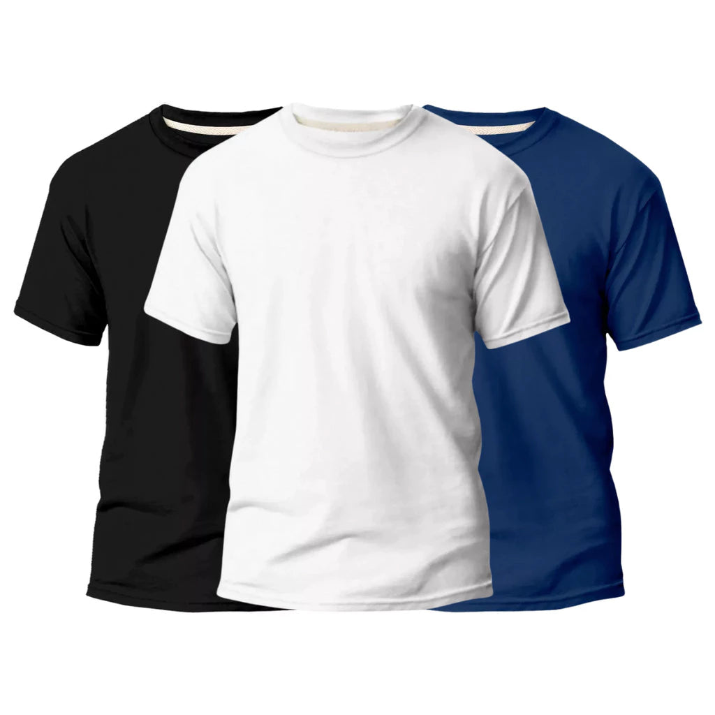 3er Set Herren Slim Fit T-Shirts – Basic Baumwolle (Schwarz)